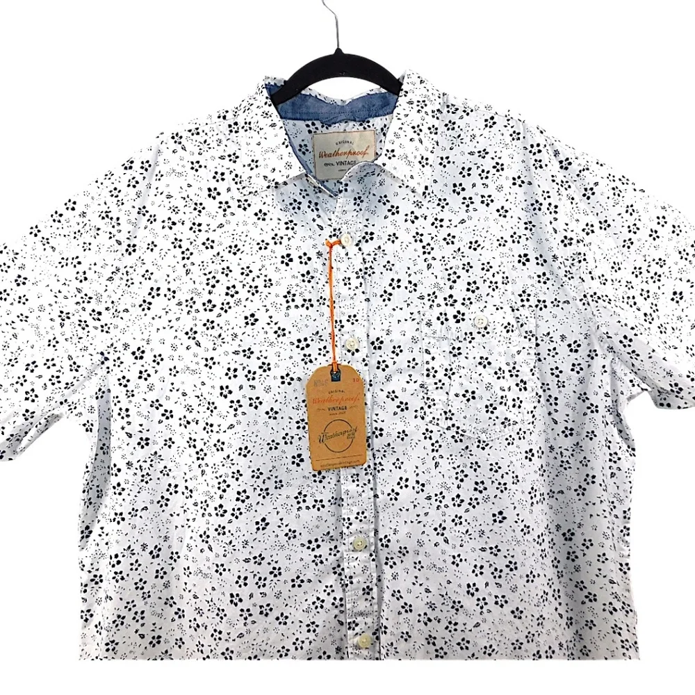 Weatherproof Vintage‎ Men’s Short Sleeve Button Down Shirt XL White Blue NWT